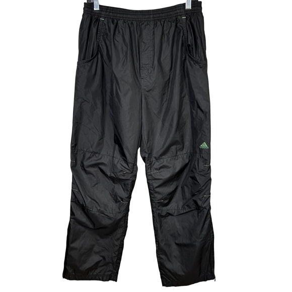 Vintage Adidas Track Pants Mens Medium Black Green Logo Zippered Leg Jogger - Picture 1 of 15